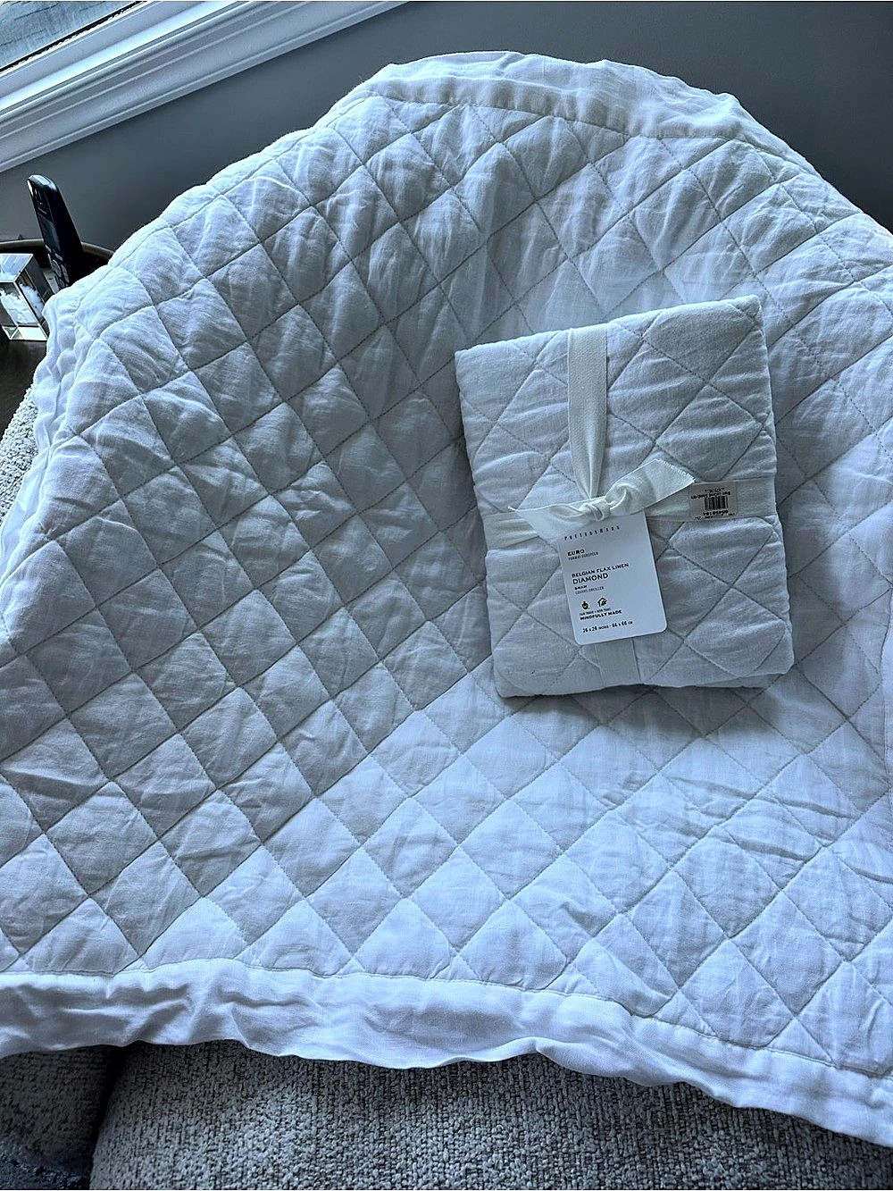 Set of two POTTERY BARN Belgian Flax Linen Diamond Quilted Euro Shams